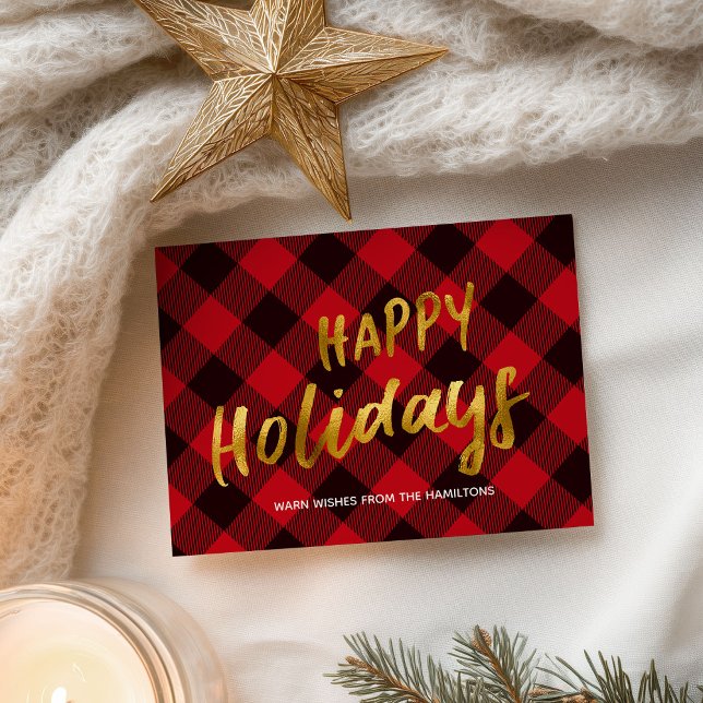 Cartes Pour Fêtes Annuelles Joyeuses fêtes Buffalo Red Plaid Gold Noël (Créateur téléchargé)