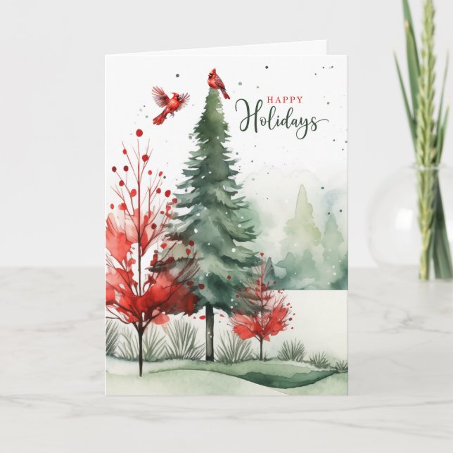 Cartes Pour Fêtes Annuelles Joyeuses fêtes Cardinaux rouges Noël des bois (Devant)