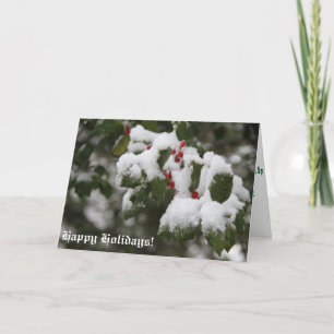 Cartes Pour Fêtes Annuelles Joyeuses Fêtes ! Carte, Houx avec Neige Fraîche