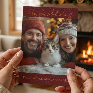 Cartes Pour Fêtes Annuelles Joyeuses Fêtes Chat Maman Papa Photo Élégant