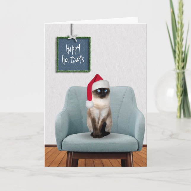 Cartes Pour Fêtes Annuelles Joyeuses Fêtes Chat Siamois  (Devant)