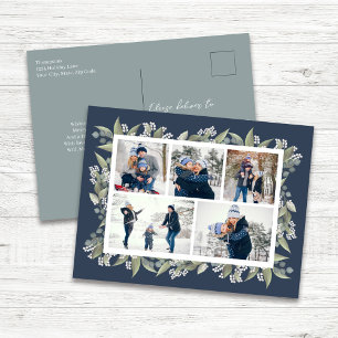 Cartes Pour Fêtes Annuelles Joyeuses Fêtes Collage Photo Floral Bleu Marine