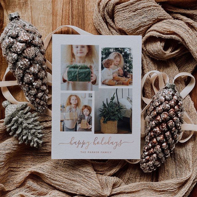 Cartes Pour Fêtes Annuelles Joyeuses Fêtes | Collage photo moderne à quatre ph (A modern photo collage for your holiday greetings)