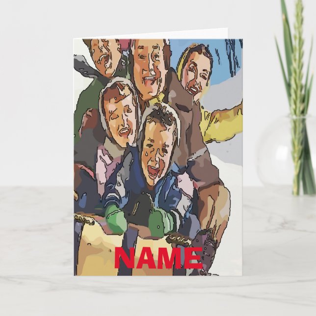 Cartes Pour Fêtes Annuelles Joyeuses Fêtes Cours en traîneau Ajouter un nom (Devant)