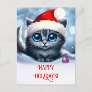 Cartes Pour Fêtes Annuelles Joyeuses fêtes Cute Kitten et Santa Hat