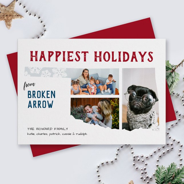 Cartes Pour Fêtes Annuelles Joyeuses fêtes de l'Oklahoma Trois photos se dépla (From the state of Oklahoma with love three photo Christmas holiday card and moving announcement)