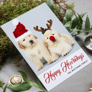 Cartes Pour Fêtes Annuelles Joyeuses Fêtes de Noël Chien Chiot Photo de Vacanc