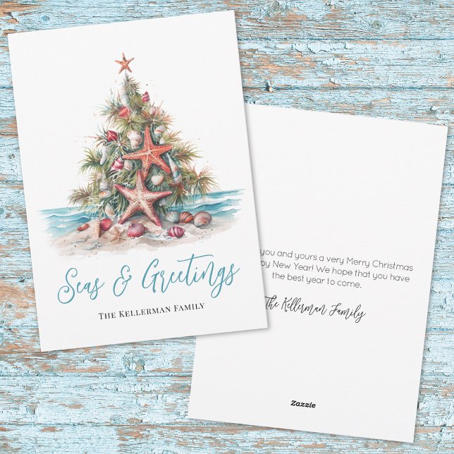 Cartes Pour Fêtes Annuelles Joyeuses Fêtes de Noël de plage (Beach Christmas Seasons Greetings Holiday Card)