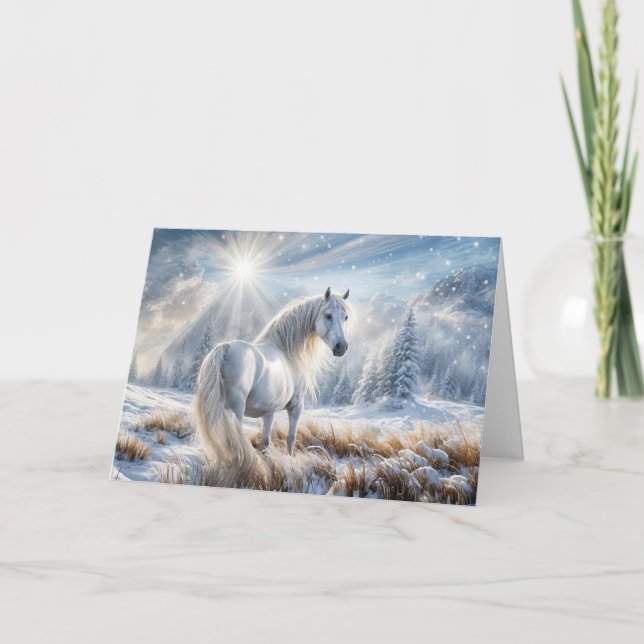 Cartes Pour Fêtes Annuelles Joyeuses Fêtes de Noël Joli étalon blanc (Devant)