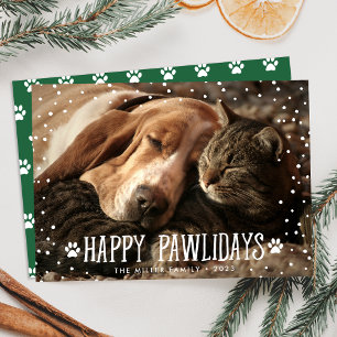 Cartes Pour Fêtes Annuelles Joyeuses Fêtes de Patte Vertes Photo d'Animaux de