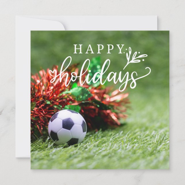 Cartes Pour Fêtes Annuelles Joyeuses Fêtes de soccer avec ballon sur l'herbe v (Devant)