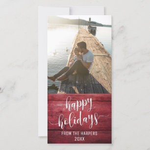 Cartes Pour Fêtes Annuelles Joyeuses Fêtes Écriture Moderne Bois Rustique Roug