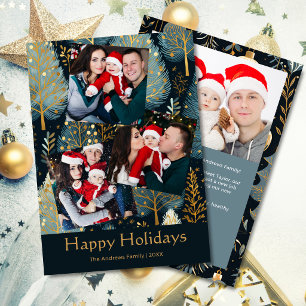 Cartes Pour Fêtes Annuelles Joyeuses Fêtes Élégant 4 Photo Or Vert
