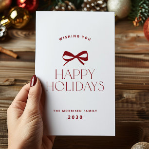Cartes Pour Fêtes Annuelles Joyeuses Fêtes élégant ruban rouge Noël non-photo