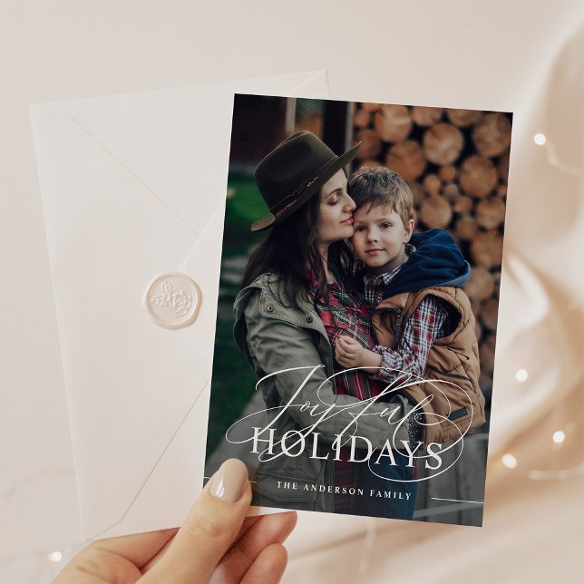 Cartes Pour Fêtes Annuelles Joyeuses fêtes | Élégant script photo Merlot rouge (Créateur téléchargé)