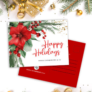 Cartes Pour Fêtes Annuelles Joyeuses Fêtes Entreprise Rouge Botanique