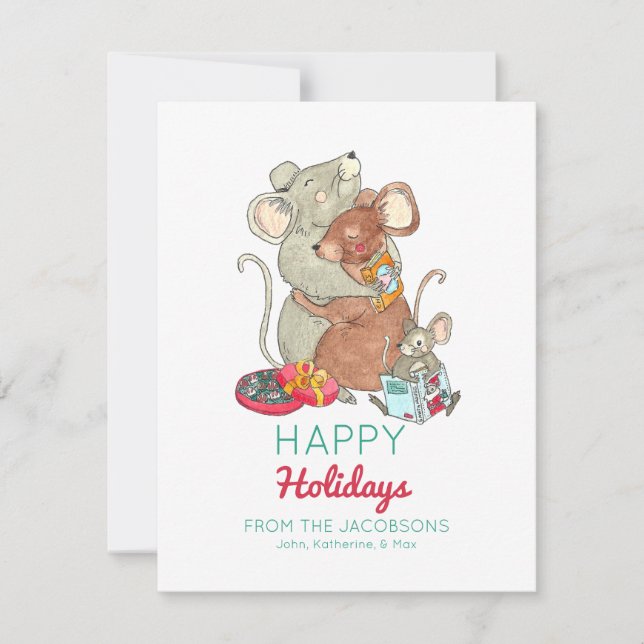 Cartes Pour Fêtes Annuelles Joyeuses Fêtes Famille Souris (Devant)