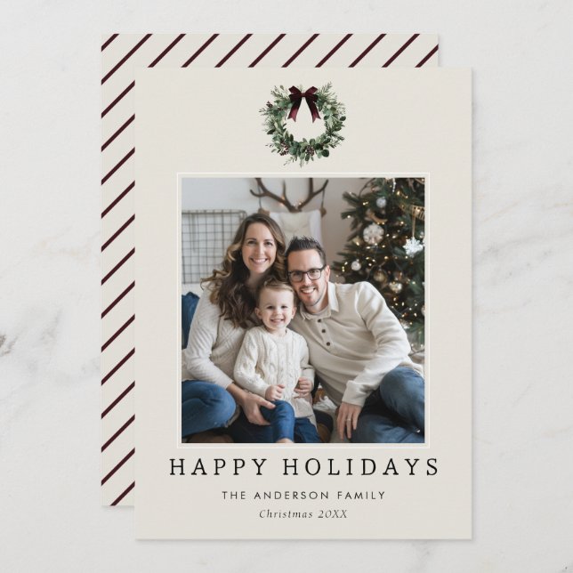 Cartes Pour Fêtes Annuelles Joyeuses fêtes Festive Noël Wreath Photo (Devant / Derrière)