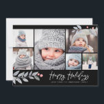 Cartes Pour Fêtes Annuelles Joyeuses Fêtes Florales Rustiques Collage Multipho<br><div class="desc">Cette carte fantaisiste et festive de 6 photos de vacances comprend un collage photo,  floral et dit "Happy Holidays" dans le script de brosse moderne. Est accompagné d'un motif correspondant sur le dos.</div>