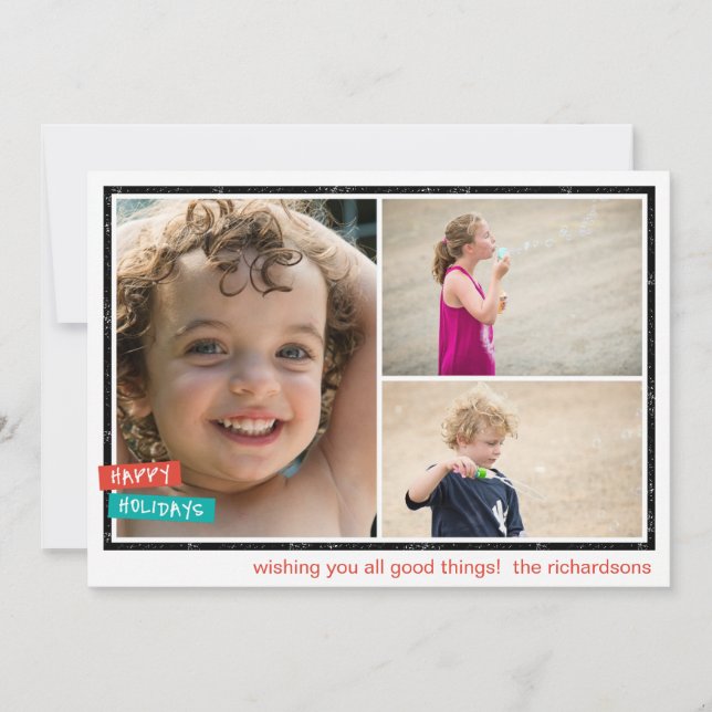 Cartes Pour Fêtes Annuelles Joyeuses Fêtes Frontière x3 (Devant)