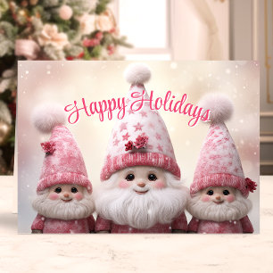 Cartes Pour Fêtes Annuelles Joyeuses Fêtes Gnomes Roses de Noël