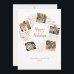 Cartes Pour Fêtes Annuelles Joyeuses fêtes Gold Christmas Wreath Photo Collage<br><div class="desc">Une belle carte de vacances avec 5 de vos photos préférées dressée contre une couronne de Noël en or rose dessinée à la main.  A l'arrière,  un motif de pois festif. Une carte qui est sûre de livrer des sourires à vos amis et votre famille.</div>