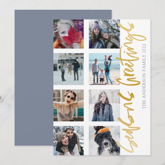 Cartes Pour Fêtes Annuelles Joyeuses Fêtes Gold Script 8 Photo Noël (Devant / Derrière)