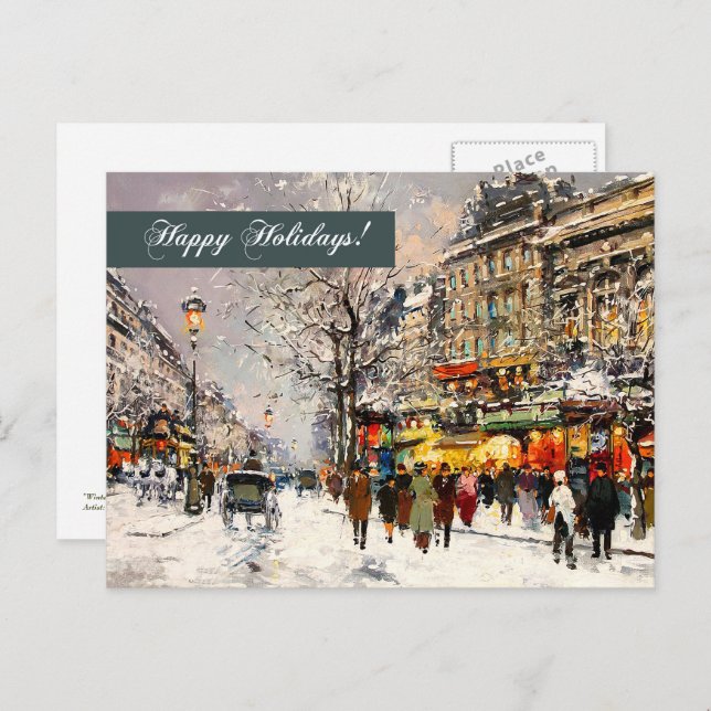 Cartes Pour Fêtes Annuelles Joyeuses fêtes. Hiver Scène parisienne (Devant / Derrière)
