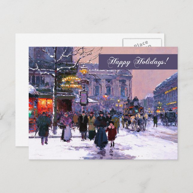 Cartes Pour Fêtes Annuelles Joyeuses fêtes. Hiver Scène parisienne (Devant / Derrière)