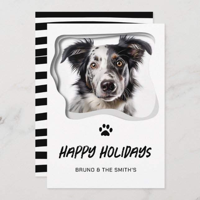 Cartes Pour Fêtes Annuelles Joyeuses fêtes jolies Noir Blanc Chien Noël (Devant / Derrière)