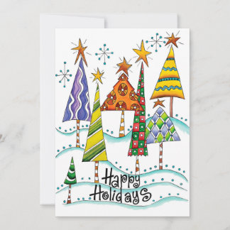 Cartes Pour Fêtes Annuelles Joyeuses Fêtes ! Jolis Arbres de Noël avec Étoiles