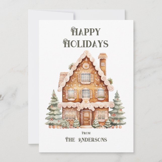 Cartes Pour Fêtes Annuelles Joyeuses Fêtes Maison Aquarelle Personnalisée  (Devant)