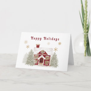 Cartes Pour Fêtes Annuelles Joyeuses Fêtes Maison Couverte de Neige Rouge Noël