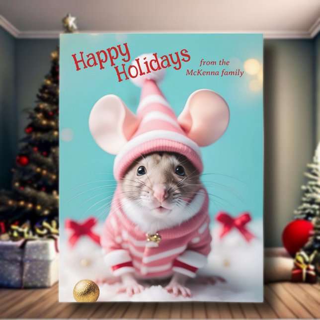 Cartes Pour Fêtes Annuelles Joyeuses fêtes mignonne souris Nom de famille Noël (Créateur téléchargé)