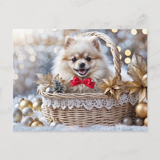Cartes Pour Fêtes Annuelles Joyeuses fêtes mignonnes Poméraniennes Chiot Noël (Devant)