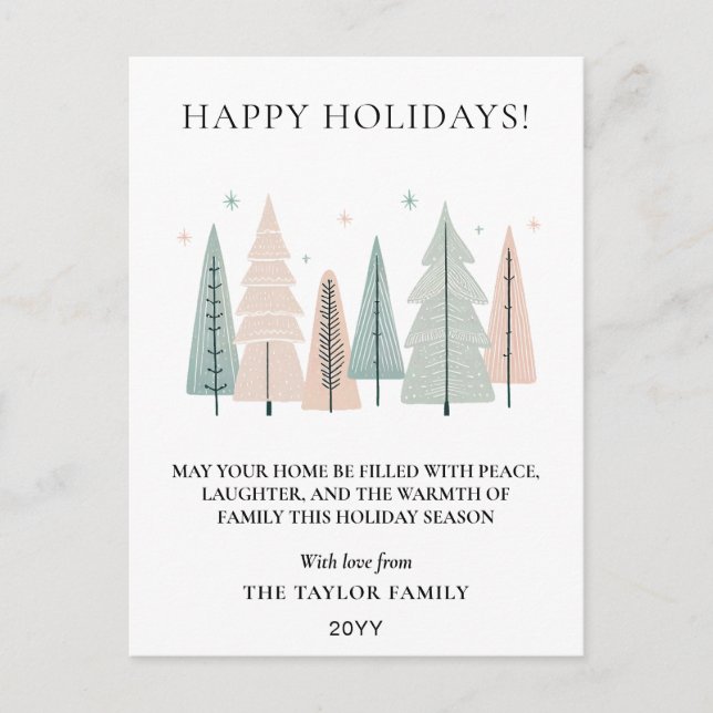 Cartes Pour Fêtes Annuelles Joyeuses Fêtes Minimaliste Boho Forêt Arbres (Devant)