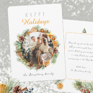 Cartes Pour Fêtes Annuelles Joyeuses Fêtes Minimalistes Wreath Orange Photo