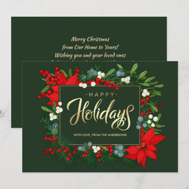 Cartes Pour Fêtes Annuelles Joyeuses fêtes. Mistletoe dessinée à la main, Poin (Devant / Derrière)