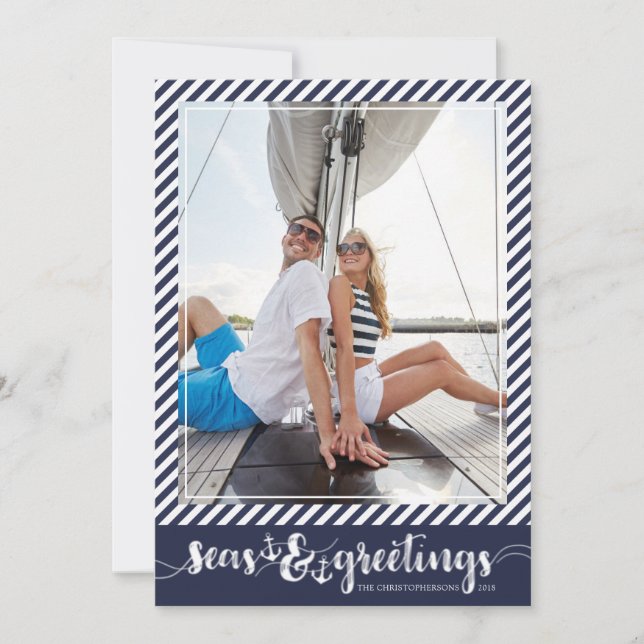 Cartes Pour Fêtes Annuelles Joyeuses Fêtes nautiques | Ancres de la marine (Devant)