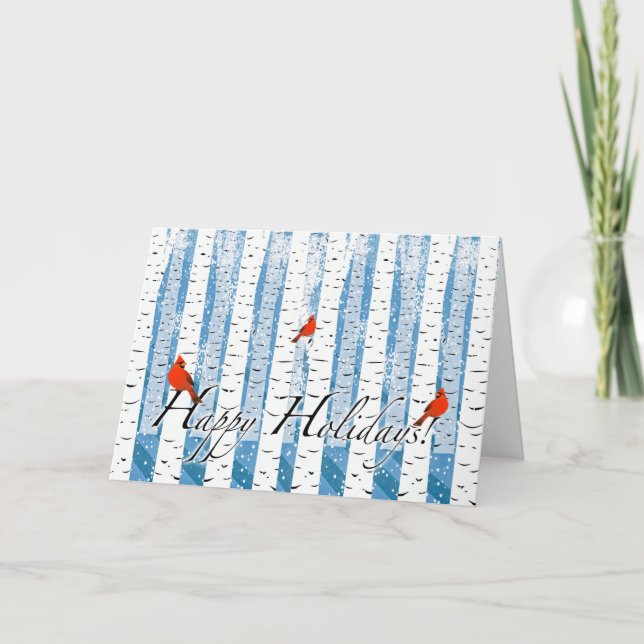 Cartes Pour Fêtes Annuelles Joyeuses fêtes Noël avec les cardinaux à Birch (Devant)