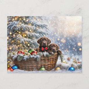 Cartes Pour Fêtes Annuelles Joyeuses fêtes Noël Chocolat Lab Puppies