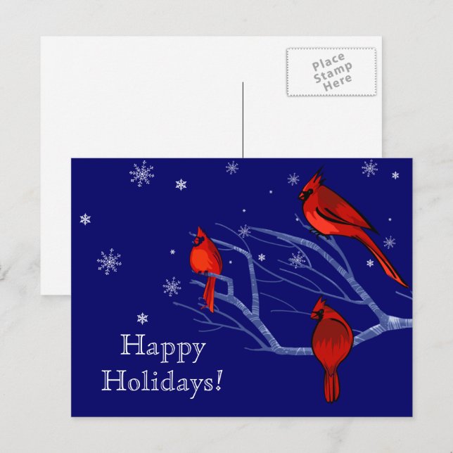 Cartes Pour Fêtes Annuelles Joyeuses fêtes. Noël des cardinaux rouges (Devant / Derrière)
