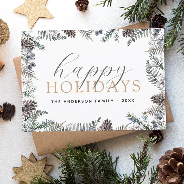 Cartes Pour Fêtes Annuelles Joyeuses fêtes Noël Dusty Blue Greenery Vacances (Créateur téléchargé)