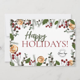 Cartes Pour Fêtes Annuelles Joyeuses fêtes Noël Foliage Votre logo Rustique