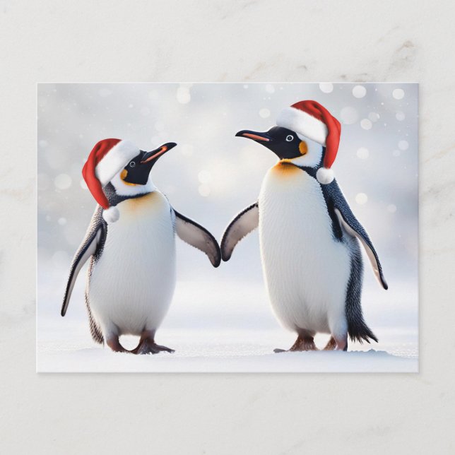 Cartes Pour Fêtes Annuelles Joyeuses fêtes Noël mignon avec des pingouins (Devant)