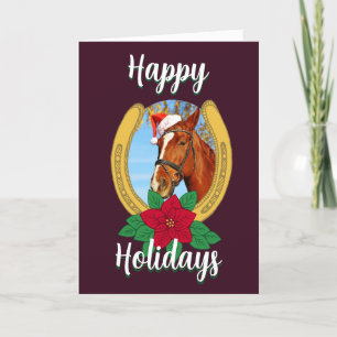 Cartes Pour Fêtes Annuelles Joyeuses fêtes Noël Poinsettia Horseshoe