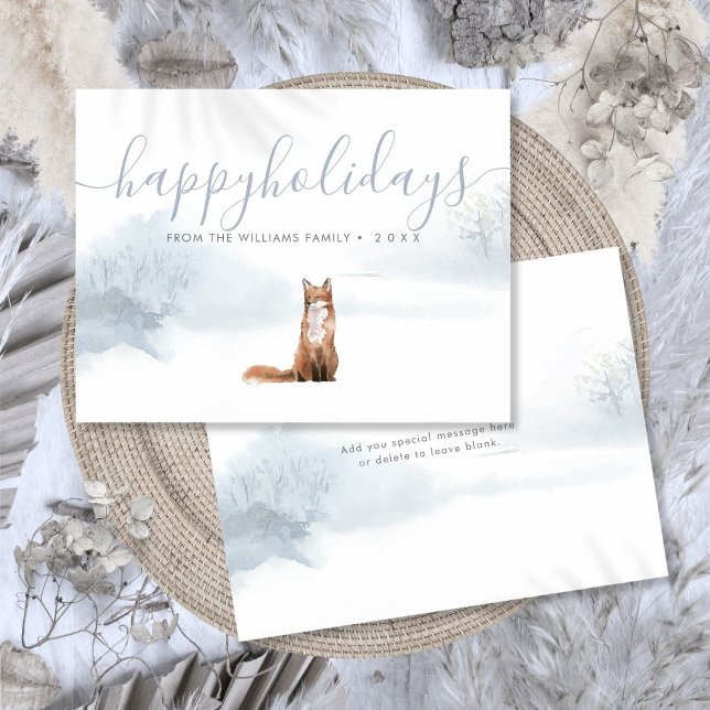 Cartes Pour Fêtes Annuelles Joyeuses fêtes Noël Renard d'hiver Nom de famille (Happy Holidays Christmas Winter Fox Family Name Holiday Postcard)