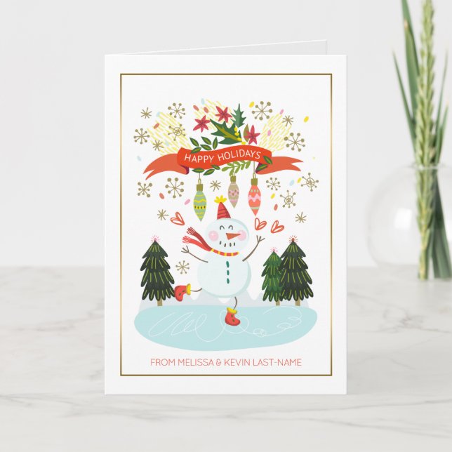Cartes Pour Fêtes Annuelles Joyeuses fêtes Noël Snowman & Ornements (Devant)