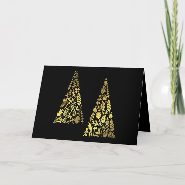 Cartes Pour Fêtes Annuelles Joyeuses Fêtes Nom d'arbre en or noir Élégant (Devant)