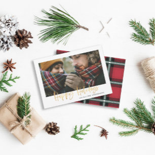 Cartes Pour Fêtes Annuelles Joyeuses fêtes or script rouge tartan noël